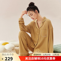 安之伴睡衣女春秋季长袖睡裤女士家居服套装可外穿两件套 秋黄色 M