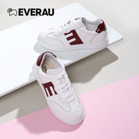EVERAU 2022新款女士复古阿甘鞋休闲拼色板鞋平底低帮运动德训鞋舒适小白鞋便鞋 白色/酒红 38