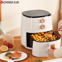 志高(CHIGO)空气炸锅5L大容量家用多功能无油易清洗定时电炸锅不沾低脂煎炸锅薯条机大功率 旋钮控时控温【米白色5L】