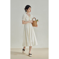 ZIQIAO 自巧 小个子法式温柔风荷叶边连衣裙女2023夏季新款气质显瘦中长裙 米白色 2