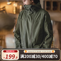 马登 MADEN工装 复古双拉链战术夹克耐磨抗皱连帽防风外套男户外休闲上衣 军绿色 M