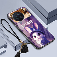 潮尚美 vivoX90手机壳网红玻璃化妆镜子X90Pro个性潮流兔子防摔保护套硬 玻璃镜子-紫色毛绒兔 vivoX90
