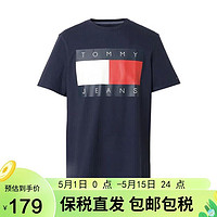 TOMMY HILFIGER 汤米希尔费格男装休闲旗帜大标印花圆领短袖T恤78F0175 002