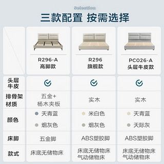 LINSY 林氏家居 真皮床双人床1.8米*2米婚床主卧大床储物床轻奢床欧式家具 R296米白色普通床 1800*2000mm