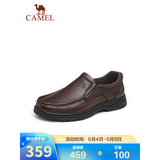 CAMEL 骆驼 软底舒适耐磨套脚中年男士爸爸商务休闲皮鞋 GE12235379 棕色 42