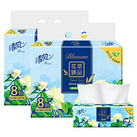 Breeze 清风 花萃臻品系列 抽纸 4层*80抽*16包(190*132mm) 天然无香