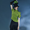 日着设计师品牌2023年夏季新款高级感小众修身上衣绿色短袖T恤女