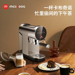 MCILPOOG迈斯朴格 ws-801半自动意式咖啡机操作简单一键浓缩咖啡家用小型可打奶泡20bar高压蒸汽萃取 不锈钢银色