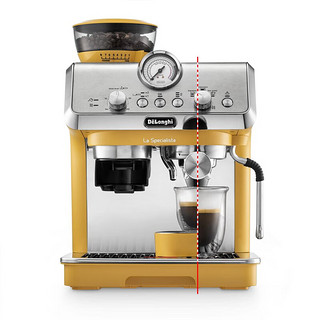 De'Longhi 德龙 骑士系列半自动咖啡机 意式家用 泵压萃取 一体式研磨器 小巧机身 EC9155YE 波西塔诺黄