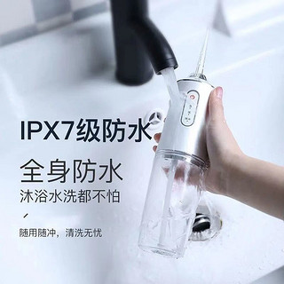 保雅姿电动冲牙器神器家用便携式牙齿清洁牙结石牙缝洁牙器洗牙水枪 米白色 高配强劲水压(4喷头+3种模式)