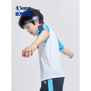 乔丹QIAODAN男童套装儿童足球服2023夏季新款大童速干运动服短袖短裤 白色/黑色 165cm