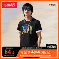 班尼路2022夏季新款港风潮流圆领短袖男纯棉街头字母印花休闲T恤