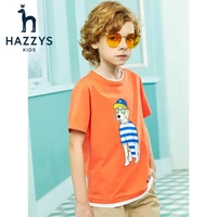 哈吉斯(HAZZYS)品牌哈吉斯童装男童圆领衫夏季新品中大童休闲简约短袖T恤 活力橙 165