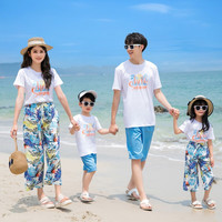 小熊精灵(xiaoxiongjingling)短袖套装亲子装一家三四口海边度假夏天新款三亚旅游沙滩家庭装潮 沙滩套装 女童100码(建议体重25-30斤)