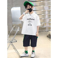 贝孩趣 男童夏装套装2023新款儿童短袖运动夏季中大童衣服网红帅气童装 白色套装 120码(建议身高105-115厘米)