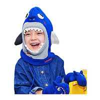 lemonkid 柠檬宝宝 男女童通用套头一体帽 LK2200006 加绒款 海洋蓝鲨鱼 M