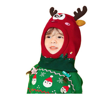 柠檬宝宝 男女童通用套头一体帽 LK2200006 加绒款 圣诞红麋鹿 S