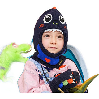 柠檬宝宝 男女童通用套头一体帽 LK2200006 加绒款 宇宙蓝恐龙 M
