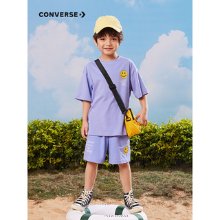 Converse 匡威童装男女童短袖T恤2023夏季新款儿童笑脸印花休闲短T上衣 兰花紫 130/64