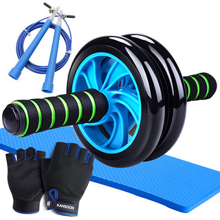 KANSOON 凯速 双轮健腹器腹肌轮健腹轮滚轮（手套、跳绳带跪垫）PR05套装蓝