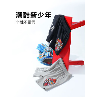 小猪托尼TABE×HEA潮牌联名款儿童胖童男童夏季运动时尚休闲针织短裤五分裤 联名印花短裤灰 150cm 建议145-155高，90-105斤