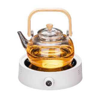 瓷牌茗茶具 竹柄煮茶壶 1050ml+简约白电陶炉