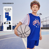 CONVERSE 匡威 儿童装男童T恤短袖短裤2023夏季薄款2件套中大童夏装运动套装 马扎兰 160/80