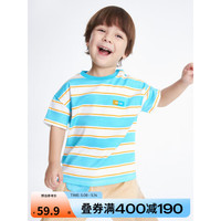 Annil 安奈儿 童装男小童圆领短袖T恤2023年夏装新款纯棉撞色条纹上衣 白蓝条 90cm