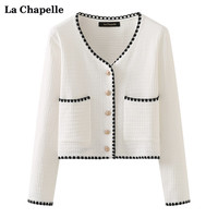 拉夏贝尔/La Chapelle小香风针织开衫外套v领长袖上衣休闲小衫女