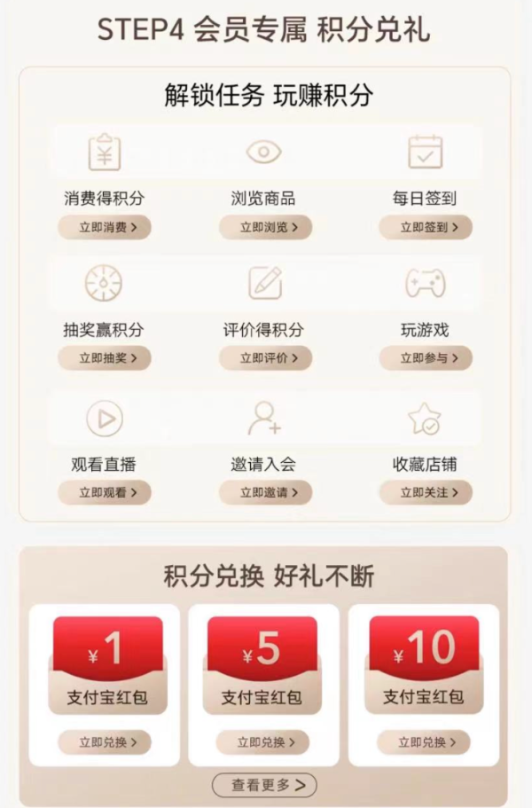 天猫 荣耀会员中心 积分兑换1/5/10元支付宝红包
