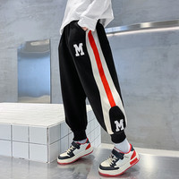 AN儿童装男童裤子春装2023新款中大童洋气运动休闲卫裤春秋款长裤潮 黑色 150码(建议身高145cm左右)