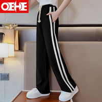 OEHE女童休闲阔腿裤女中大童夏季新品儿童阔腿裤女孩子个性潮流裤子 黑色 160cm