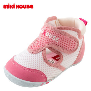 MIKIHOUSE日本制男女宝宝双层网眼材质刺绣一段学步凉鞋 粉色 11.5cm