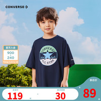 CONVERSE 匡威 童装男女童短袖T恤2023夏季新款儿童撞色logo休闲短T上衣 藏青蓝 110/52