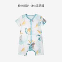 i-babyibaby儿童睡衣婴儿短袖连体衣恒温春夏宝宝纱布家居服薄夏季 动物巡游 73cm