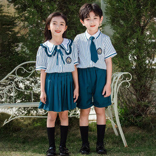 心可派儿幼儿园园服夏装英伦学院风六一夏季表演班服毕业照套装小学生校服 女款=短袖+裙子+领花 130码