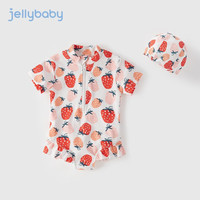 JELLYBABY宝宝泳衣儿童夏季公主泡温泉服婴儿连体游泳衣女童泳装 米白 90