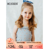 Milkbarn2023新款女童吊带 1-6岁儿童纯棉打底背心女宝夏季薄款夏装上衣 蓝灰色小兔兔 100cm