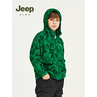 Jeep童装儿童外套2023春季新款轻薄透气舒适满印防风衣连帽外套 青草绿 120cm