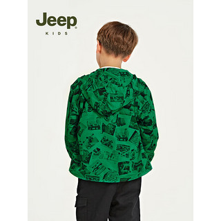 Jeep童装儿童外套2023春季新款轻薄透气舒适满印防风衣连帽外套 青草绿 120cm