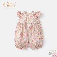 Shining Moment新生儿婴儿连体衣服短袖爬服爬服初生女宝连身衣春夏薄款外出服 碎花飞袖连体衣 66cm