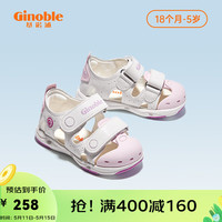 基诺浦(ginoble)学步鞋夏季凉鞋2023年新款1-5岁儿童机能鞋包头软底小童鞋GY1319 白色/粉色 170码脚长约16.6-17.5cm内长18cm