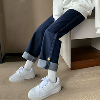 优优1点春秋女童阔腿牛仔裤儿童直筒裤休闲裤宽松春装大女孩裤子 13010蓝色春秋 160cm