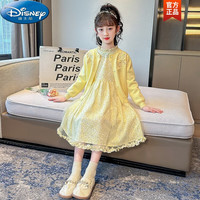 迪士尼（Disney）女童公主裙套装春季2023新款儿童洋气连衣裙小女孩针织毛衣碎花裙 黄色套装 140(身高130-140CM/10-11岁)