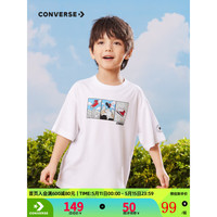 CONVERSE 匡威 儿童装男童白色T恤短袖2023夏季新款中大童宽松潮牌圆领半袖
