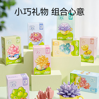 SEMBO BLOCK 森宝积木 多肉植物盆栽积木花摆件益智拼装小颗粒玩具男孩女孩礼物