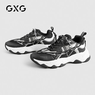 GXG男鞋新款运动鞋男2021夏季潮鞋运动鞋简约百搭休闲鞋男 黑白色 44