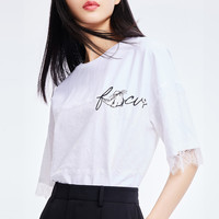 LILY 丽丽 热销夏季优雅蕾丝俏皮海豹绣花宽松圆领T恤打底衫上衣
