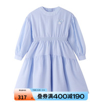 Annil安奈儿童装女大童长袖连衣裙2023年春装新款度假风舒适纯棉公主裙子 智慧蓝 130cm