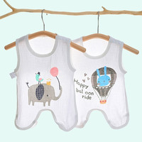 有彩婴幼儿夏季薄款半背衣圆肚兜新生儿护肚兜男女宝宝纱布护肚脐围兜 大象+小兔子（连脚） 90码(适合1-2岁)